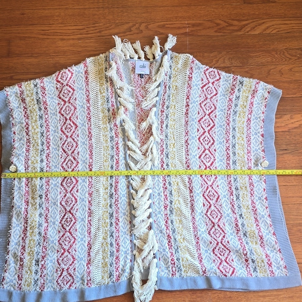 CAbi Siesta Multicolor Fringe Open Front Cardigan Boho Poncho Size XS/S - Picture 15 of 15